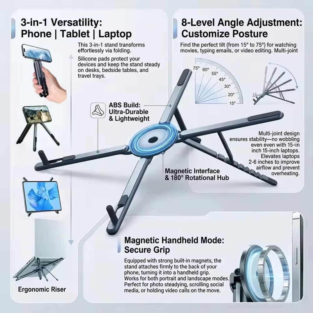 Laptop Stand Portable - Supporto Magnetico Portatile per Telefono e